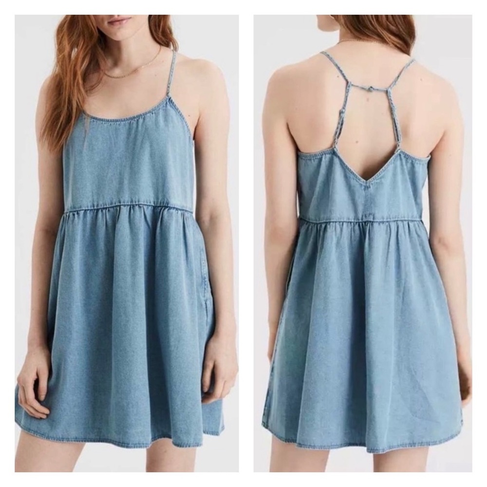 American Eagle Denim Strappy Babydoll Dress XS